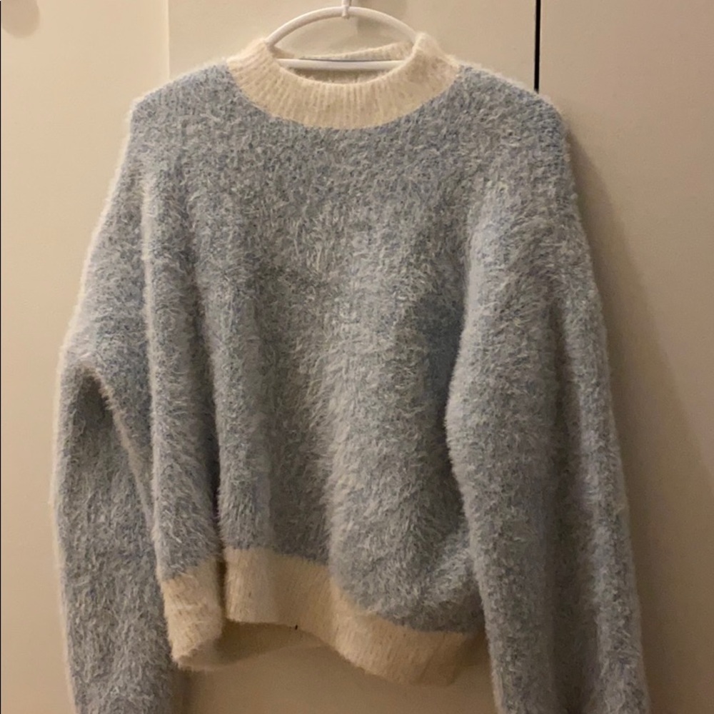 Forever 21 Blue and White Fuzzy Sweater